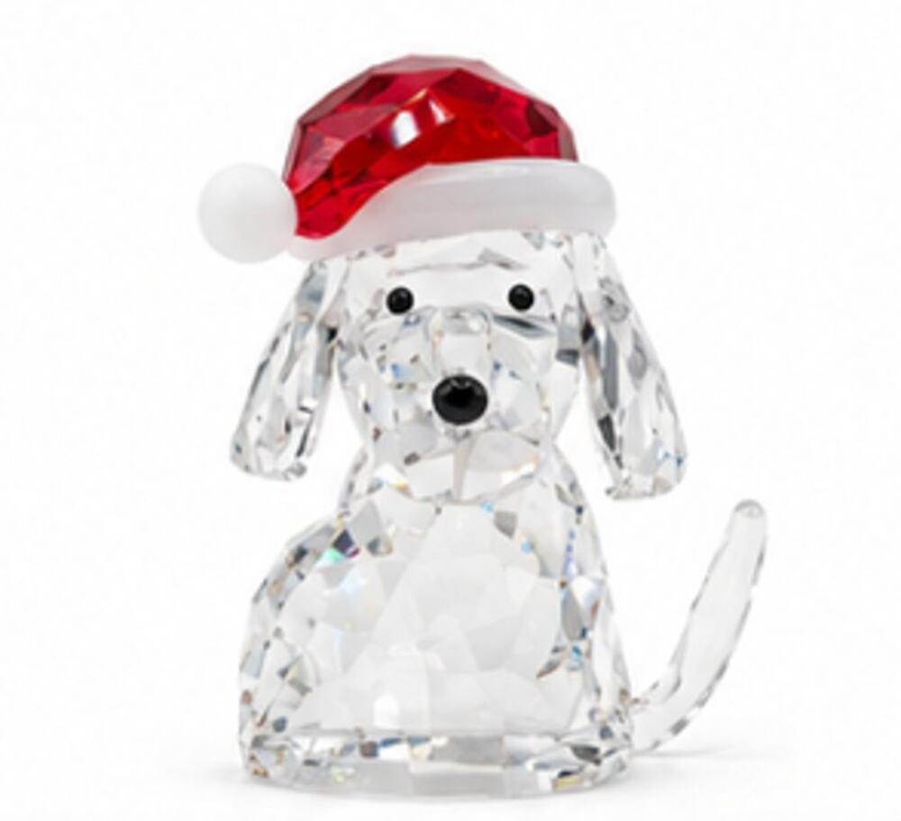 Swarovski Dog With Santa's Hat 5060449 Crystal Christmas Figurine Retired